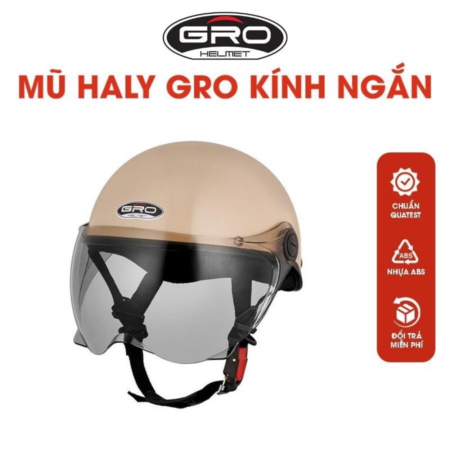 Mũ nón bảo hiểm nửa đầu GRO haly sơn trơn nhiều màu có kính ngắn dành cho cả nam và nữ