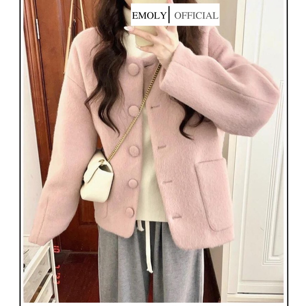 Áo khoác len nữ, áo cardigan nữ dáng rộng kẻ ngang to dễ thương EMOLY.VN - 220
