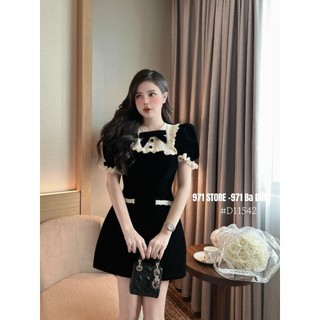 Đầm nhung phối ren bèo có nơ trước, tiểu thư nhẹ nhàng, đầm thời trang xu hướng hiện nay