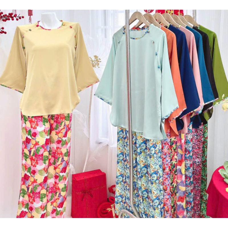 Bộ lam chất liệu lụa phối hoa văn