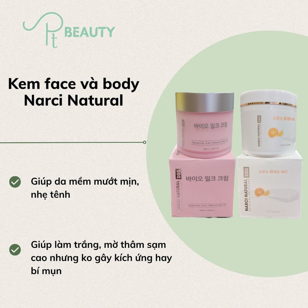 Kem Face và Body Nước Dưỡng Trắng Cấp Ẩm Căng Bóng Narci Natural