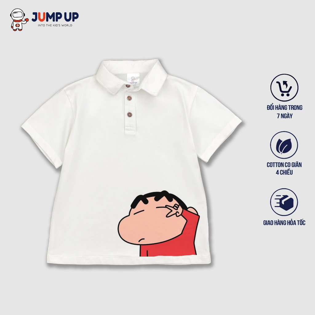 Áo Shin Cậu Bé Bút Chì Cho Bé Trai Ngộ Nghĩnh Chất Thun Có Cổ Cộc Tay Nam Hình Cushin Đáng Yêu JumpUp