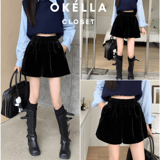 Quần đùi Nhung nữ Lưng Chun form xoè, đùi short nữ lưng cao M5180 Okélla