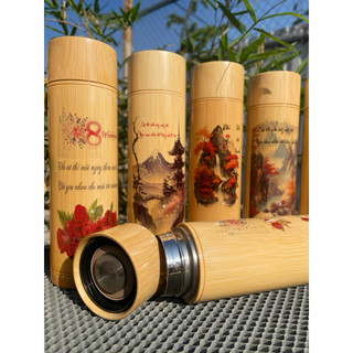 Bình Giữ Nhiệt Vỏ tre in thư pháp