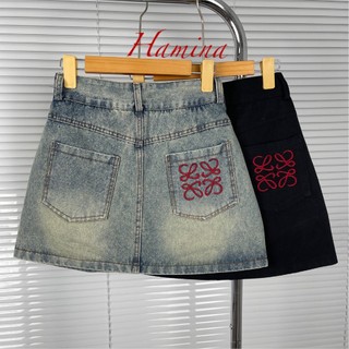 Chân váy jeans ngắn hamina, váy jean nữ thêu túi sau 3 size sml