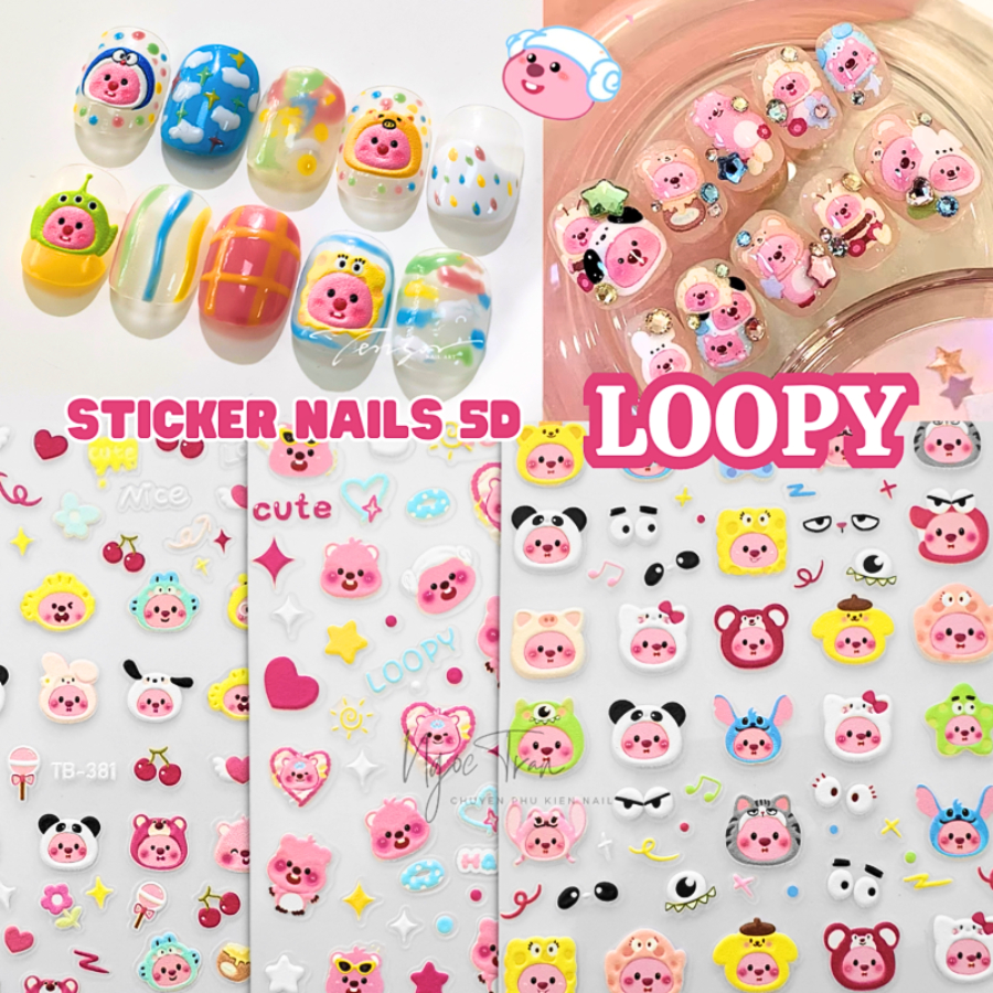 Sticker Lụa Nổi 5D | Hoạt Hình Loopy | Hình Dán Móng Tay