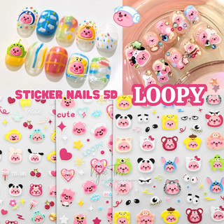 Sticker lụa nổi 5d | hoạt hình loopy | hình dán móng tay