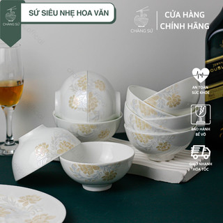 Bộ bát ăn cơm sứ siêu nhẹ hoa văn cổ điển - Set 6 và 10 chén cơm sứ xương siêu nhẹ Minh Châu - Vỡ 1 đổi 1