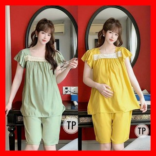 Bộ bầu lửng, chất lụa lanh hàn mềm mát cho bà bầu mặc nhà mùa hè