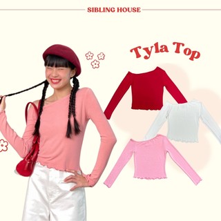  xuân hè 2024 Áo thun áo phông croptop tay dài điểm nhấn chéo vai lai áo cuốn biên Tyla Top - Sibling House