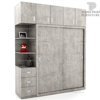Tủ quần áo 2 tầng cửa lùa kết hợp kệ trang trí đẹp, hiện đại