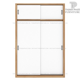 Tủ quần áo 2 tầng cửa lùa màu gỗ phối trắng