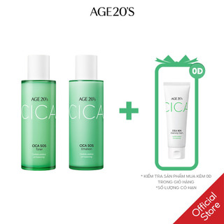 Bộ Nước hoa hồng AGE20's Cica SOS Toner 145ml và Sữa dưỡng da Cica SOS Emulation 145ml - Quà tặng Sữa rửa mặt 80ml