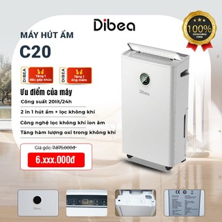 Máy hút ẩm Dibea C20, hút ẩm lọc không khí 20L/24h, diện tích 10-50m.