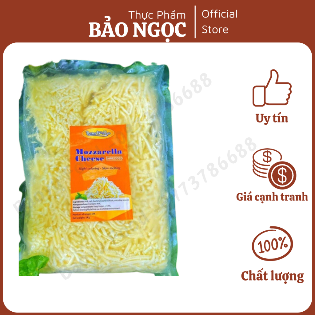 PHÔ MAI MOZZARELLA BÀO SỢI THƯƠNG HIỆU BENTRELLA 1kg - Phô mai bào cam