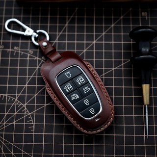 Bao da chìa khóa HUYNDAI SANTAFE , Bao da chìa khóa thủ công , Khắc tên miễn phí , Nhiều màu sắc