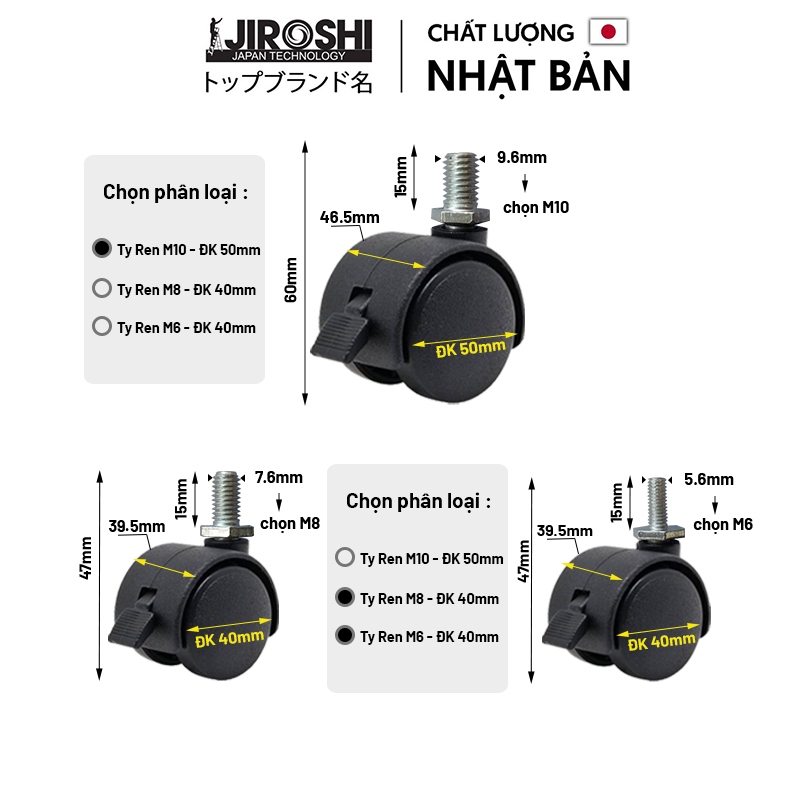 Bánh xe ghế văn phòng cao cấp, bánh xe JIROSHI ghế xoay viền trắng | BigBuy360 - bigbuy360.vn