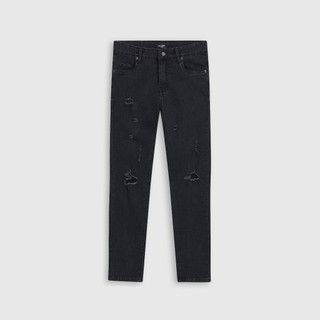 Quần jean nam ROWAY, vải denim co giãn nhẹ, form slim | Jean ghi rách