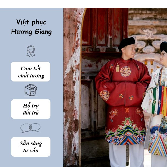 Áo ngũ thân nam,Áo mãng lan nam tay thụng vải gấm lot đỏ cao cấp.