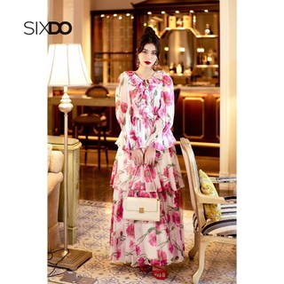 Đầm voan poppy dài tay xếp tầng SIXDO