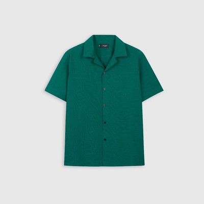 [MUA 2 GIẢM 20%] Áo sơ mi nam ROWAY vải linen thoáng mát, form regular, Sơ mi cộc xanh