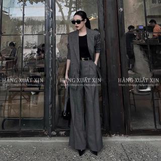 Quần ống rộng nữ Shojo cạp cao dáng công sở thanh lịch phối gân giữa nhiều màu
