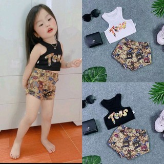Set bộ áo thun croptop phối quần short gấu