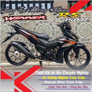 Decal chữ Rs 150 dán trang trí cho xe winner v1 màu đen,in chất liệu decal trắng,tem rời