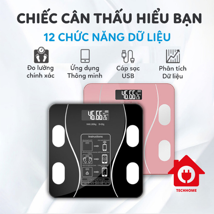 Cân điện tử METIS sạc USB kết nối Bluetooth, phân tích chỉ số cơ thể