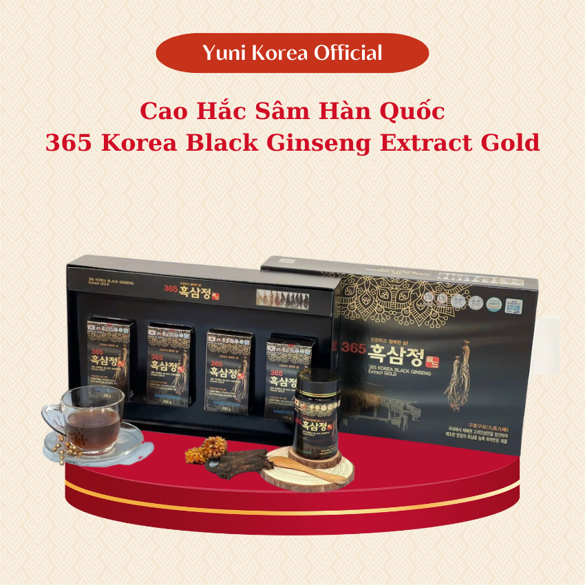 Cao Hắc Sâm 365 Korea Black Ginseng Extract Gold Hàn Quốc Daedong Ginseng Hộp 4 Lọ x 250gr