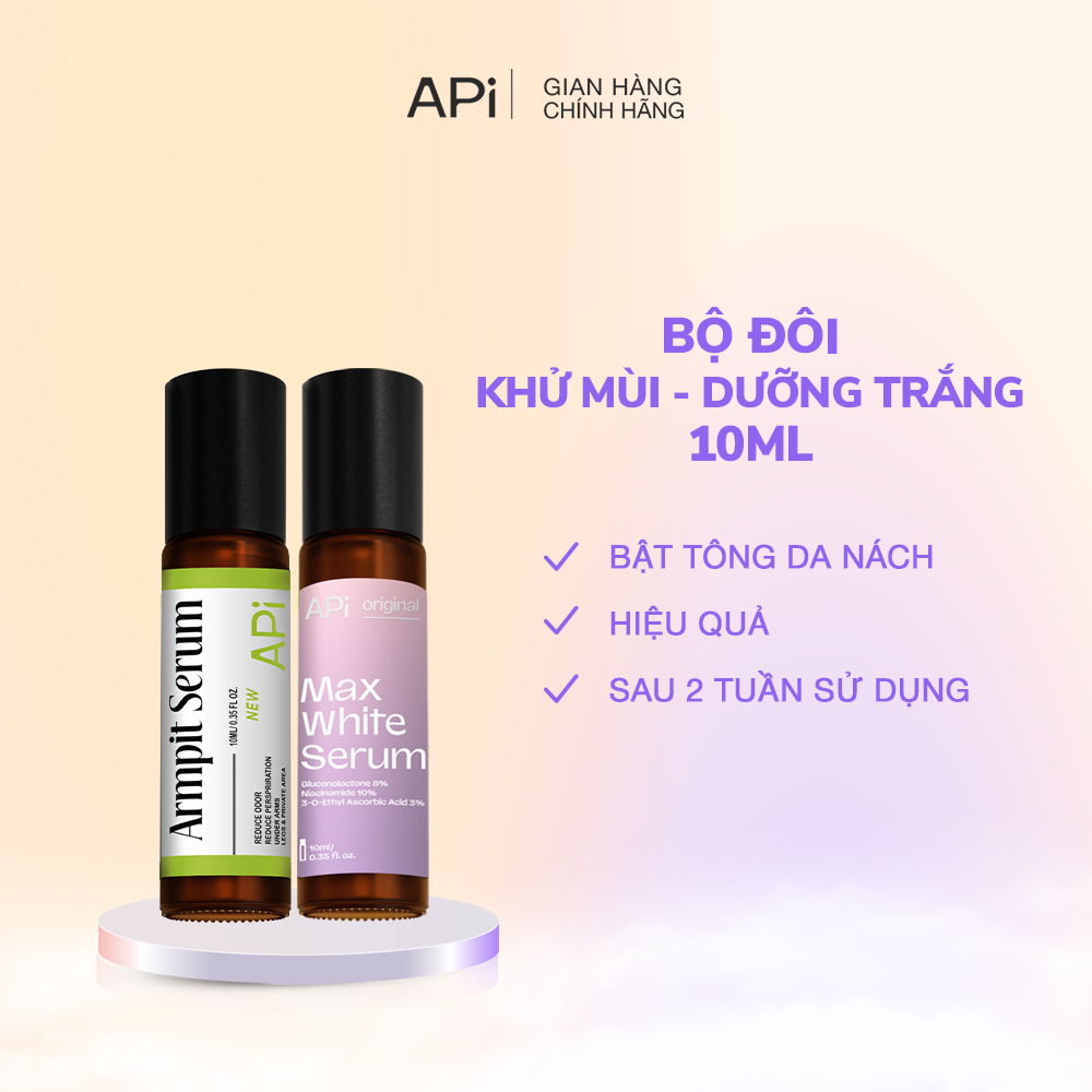 Bộ đôi khử mùi làm trắng nách API 15ml, Son nách API trắng nách, mờ thâm, cấp ẩm nách, combo khử mùi trắng nách