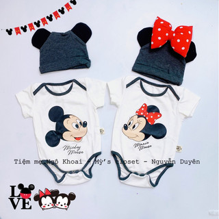 ❤️mickey& minnie❤️áo liền thân/ bodysuit ngắn tay kèm mũ xinh cho bé trai và bé gái
