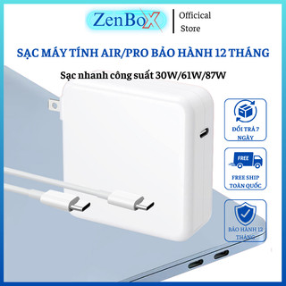 Sạc Máy Tính Pro/Air 30W/ 61W/ 87W Loại tốt ZenBox, Sạc Laptop kèm dây cáp 2m bảo hành 1 năm