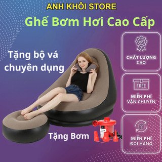 Ghế bơm hơi tựa lưng bọc nhung cao cấp - Ghế đệm hơi thư giãn - có đệm hơi lót chân