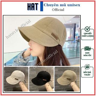 Mũ bucket nữ, mũ che nắng dáng lưỡi trai gắn tag Handmad, Mũ nón lưỡi trai vành rộng đi biển chất vải kaki cotton MBK001
