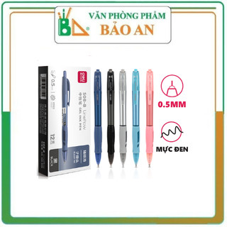 Bút bi nước bút gel bút mực bấm văn phòng Deli mực đen ngòi 0.5mm học sinh A575 - có ruột thay thế