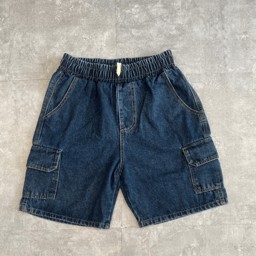 Quần Short Jean Ống Rộng Túi Hộp  , Quần Jean Túi Hộp Unisex Hàn Quốc Nam Nữ Cạp Chun.