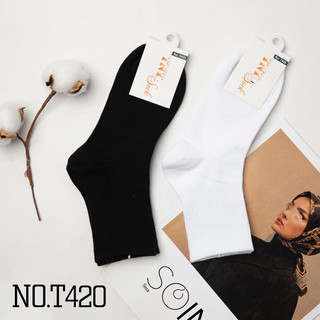Vớ Tất Nữ Cổ Trung Gân Trơn Basic T&T SOCKS Màu Đen Trắng Thoáng Khí Mềm Mại Khử Mùi Hôi Thấm Hút - TD420