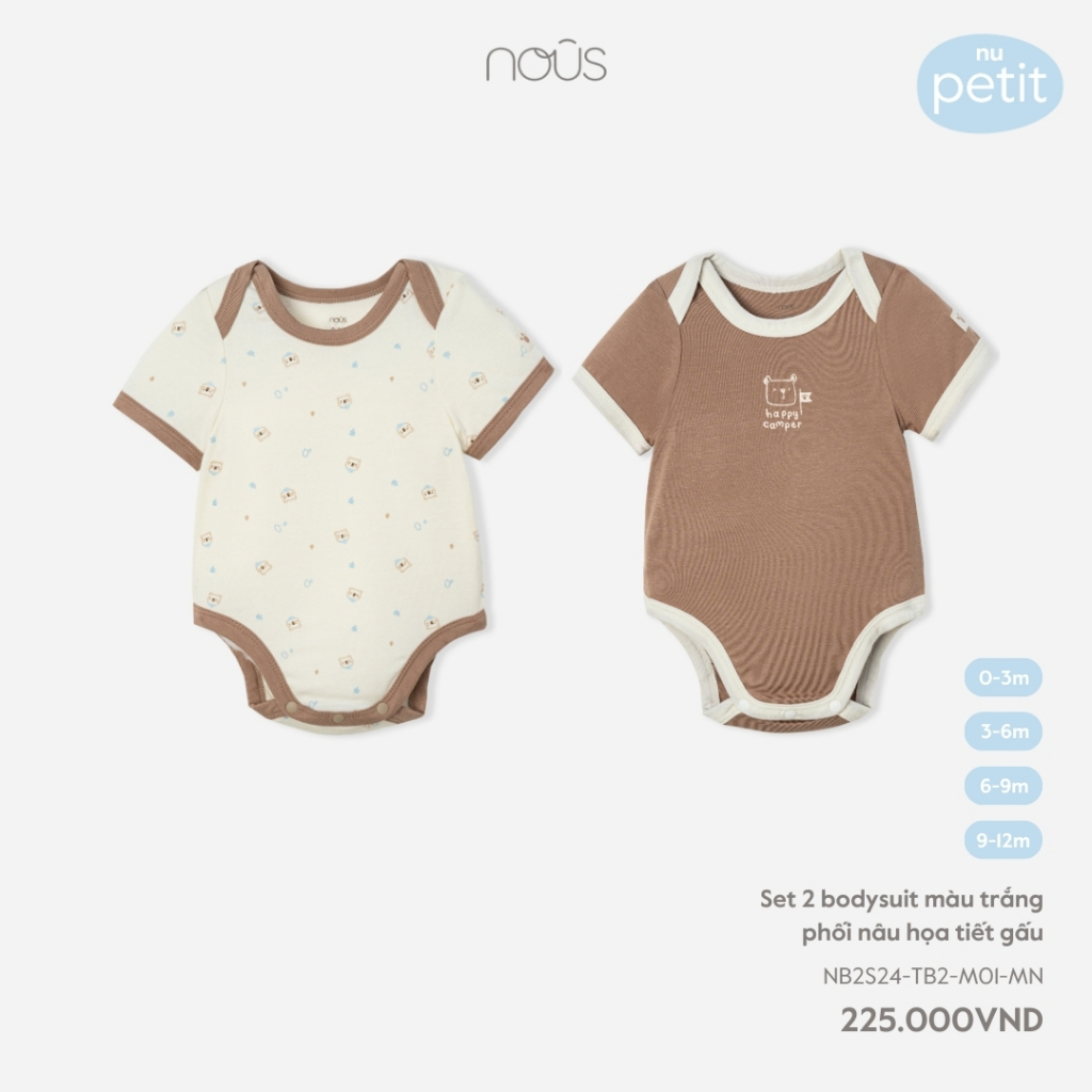 Set 2 bộ bodysuit Nous cộc tay, hai dây phối nhiều màu chất liệu mềm mại dành cho bé từ 0-3 tháng đến 9-12 tháng