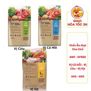 (CÓ QUÀ TẶNG) ANF - 6Free - Thức Ăn Hạt Hữu Cơ Cho Chó - Vị Cá Hồi/Vị Cừu/Vị Vịt - 2kg - 6kg