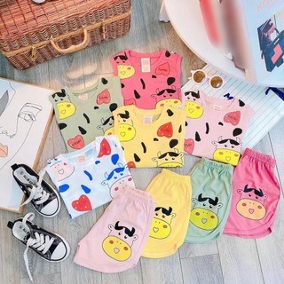   SET 3 BỘ KHÁC MÀU  3 BỘ BA LỖ IN HÌNH BÒ SỮA SIÊU CUTE CHẤT COTTON CHO BÉ TRAI VÀ BÉ GÁI 7-18KG. XƯỞNG MAY QUANG VINH 
