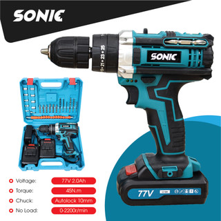 Máy Khoan Pin Sonic 77V Xanh - Có Búa 3 Chức Năng - Máy Khoan Bê Tông, Khoan Tường, Khoan Sắ