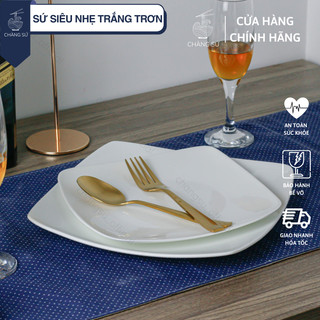 Đĩa vuông sứ siêu nhẹ trắng trơn thanh lịch - Sứ xương siêu nhẹ Minh Châu