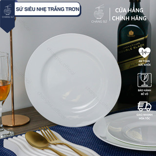 Đĩa tròn cạn trắng trơn sứ siêu nhẹ - Sứ xương siêu nhẹ Minh Châu - Vỡ 1 đổi 1