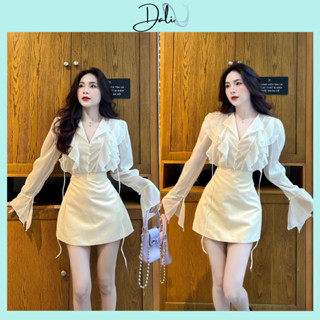 Set Áo Sơ Mi Voan Bèo + Chân Váy Tafta Chữ A Có Quần Trong, Đầm Dự Tiệc Sang Chảnh Dáng Tiểu Thư