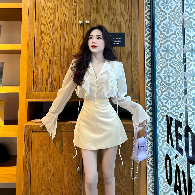 Set Áo Sơ Mi Voan Bèo + Chân Váy Tafta Chữ A Có Quần Trong, Đầm Dự Tiệc Sang Chảnh Dáng Tiểu Thư | BigBuy360 - bigbuy360.vn