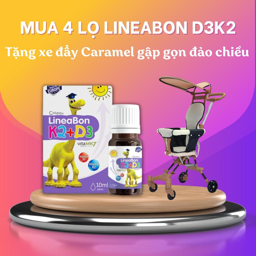 [Tặng xe đẩy GG đảo chiều có mái che Caramel]Combo 4 lọ LineaBon vitamin D3 K2 10ml - Vitamin tăng chiều cao cho bé chín