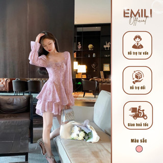 Váy voan phối hoa Emili váy công chúa thiết kế dáng xòe điệu đà