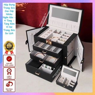 Hộp Đựng Trang Sức 4 Tầng Ngăn Kéo Có Ngăn Treo Dây Chuyền - Hộp Trang Sức 2 Cánh Mở Kèm Bóp Ví Đựng Phụ Kiện Đi Du Lịch