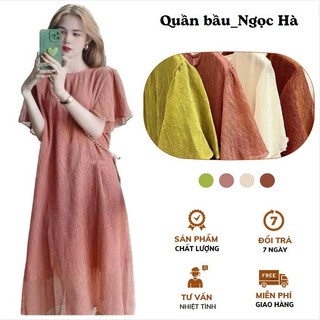 Váy bầu voan tơ lụa dập nhăn 2 lớp siêu xinh